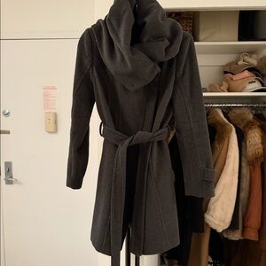 Beautiful coal grey wool coat with wrap neck